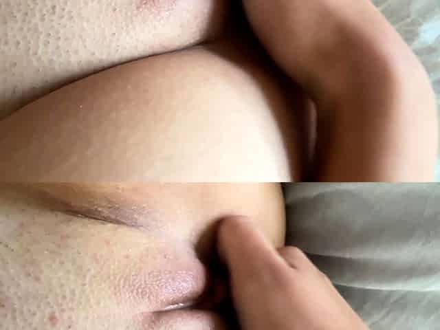 Small titted teen masturbates in shower