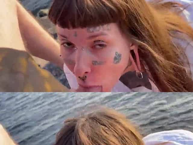 I suck on the beach and get cum in my throat (Part 1)
