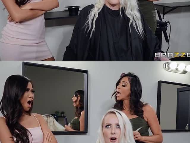 Lesbian Action at Hairdresser - Scissoring Rivalry Ariella Ferrera, Vina Sky