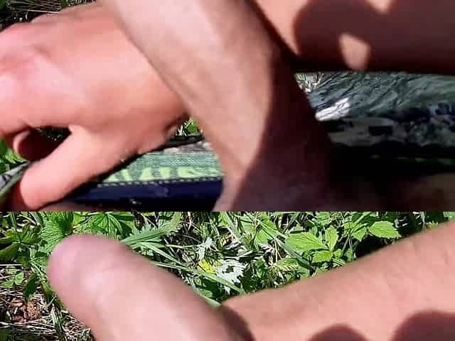 I went out to wank in a field by the road.Gorgeous cum with a admirable rod