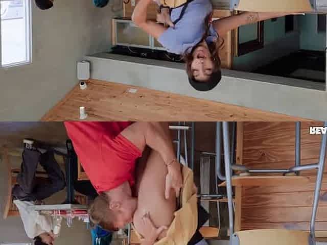 A cute waitress with big tits gave a blowjob to an impudent guy