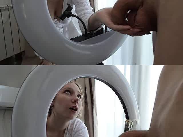 The stepfather heard a strange sound and drilled a cute pair and came in the gap