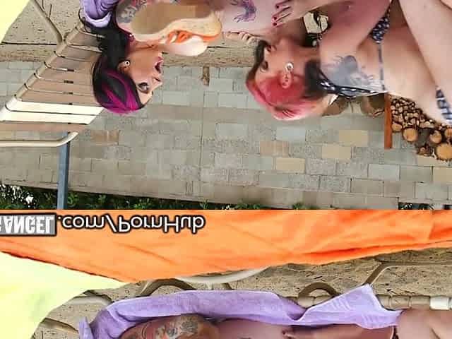 Tattooed CHICK Joanna Beauty Sits on Lesbo Face at the Beach