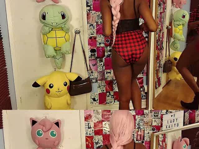 Thick black gamer hotty LADYKAIYO shaking her cool butt in a cute 2-piece