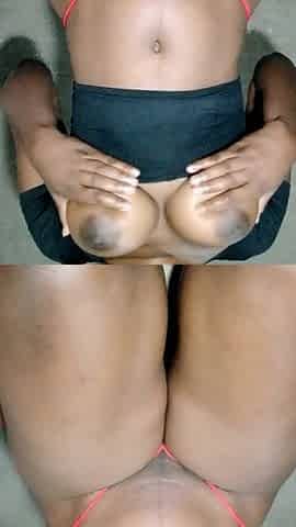 Black show off twat playing with boobs