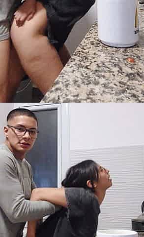 Creampie in the kitchen - Housewife gets fucked while