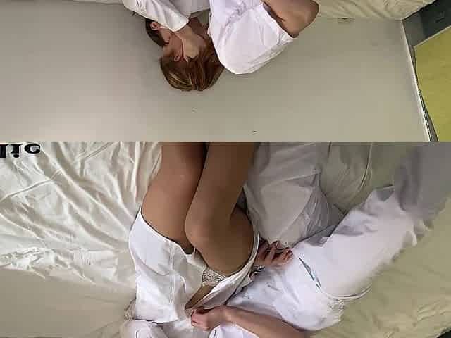 Hot nurse sex, cum on twat and butt