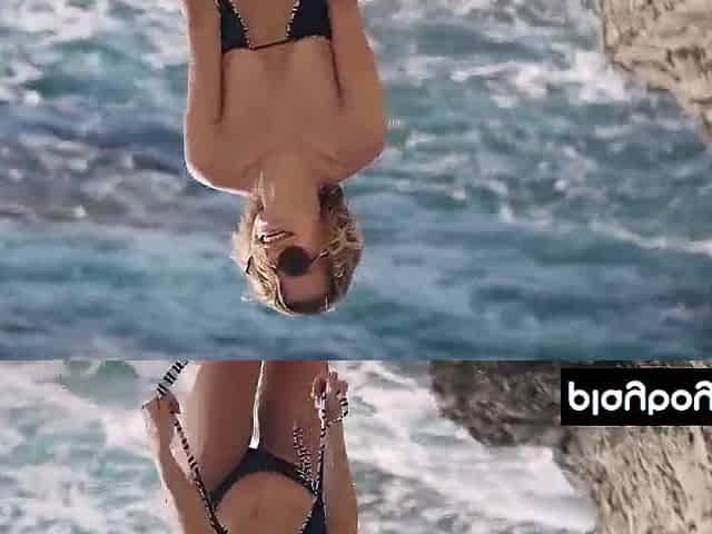Breasty all natural stripped blondie enjoying the sunshine at the beach
