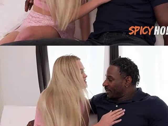 Blond doxy rode it on BF's ebony ramrod until this babe had a giant climax