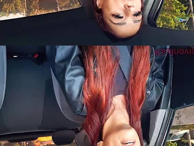 Slutty app driver catches passenger masturbating behind her back!
