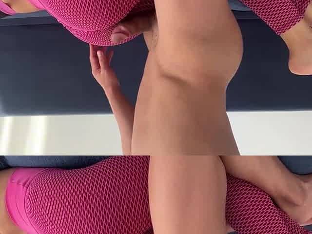 Jizz flow on large butt in yoga panties