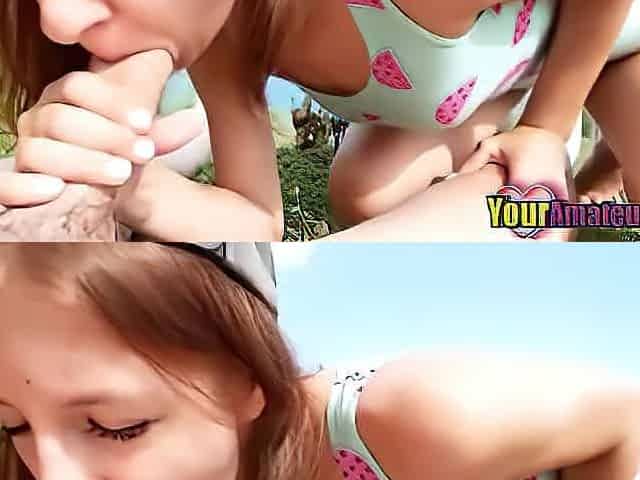 Cute redhead anal rammed and facialized outdoors