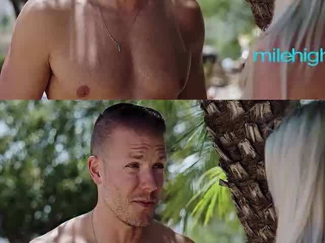 Sexy Golden-haired Companion Seduces A Dorky Guy At The Pool