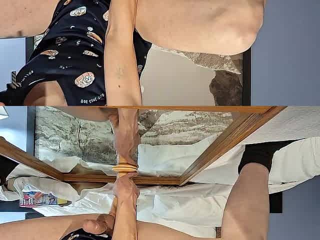 Cross dresser riding a sex toy until cumming