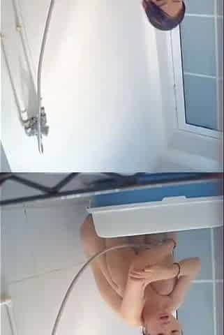 Chinese college student taking a shower in the dorm bathroom (Part 4 of 4).