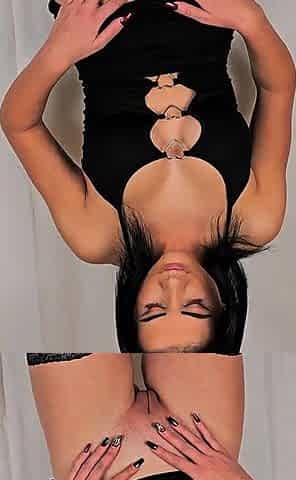 The lady all in ebony has a twat full of jizz