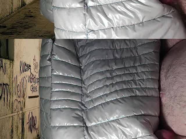 Spunk flow on Girlfriend's PZ Soft Silver Down Jacket