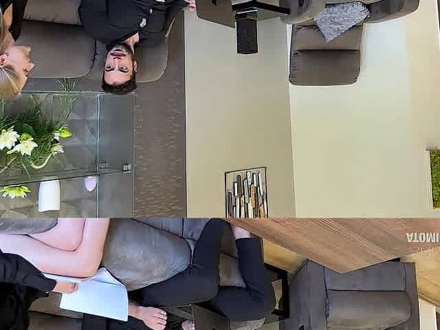 I spy my boyfriend screwing his sexually excited coworker. Mi joins and licks the cum off her vagina