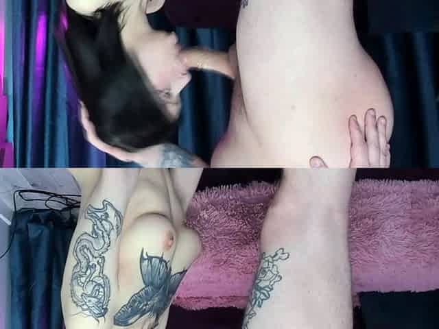 Dark Haired Babe Drops to Her Knees to Worship Thick Cock