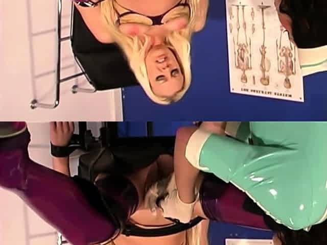 Hot blonde milf is licked by a brunette lesbian