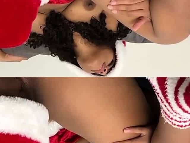 cute brunette receives her christmas present -amateur
