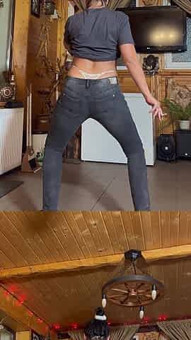 Back Tease in Jeans, White Tanga & Cigarette