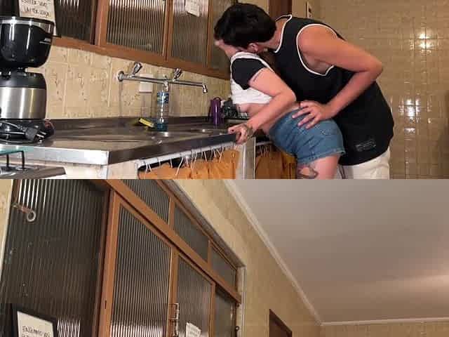 That babe nearly gets her butt screwed by her spouse's large dong