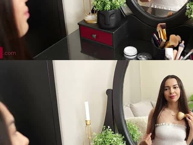 Makeup and banging near the mirror