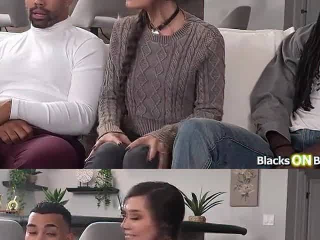 Large bazookas chick watching small ally team-fucked by ebony chaps