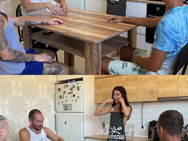 Lost his youthful wife at cards. Stretched her constricted twat right on the kitchen table