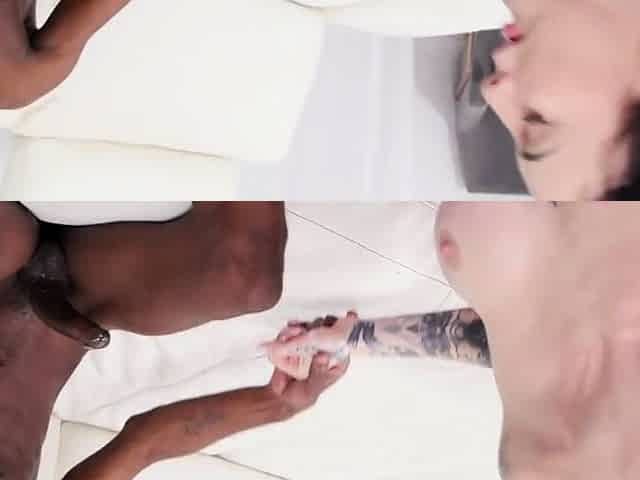 Big tit brunette sucks a big cock blowjob POV