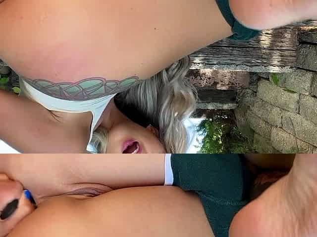 Blonde with dentures gangbanged and double penetrated