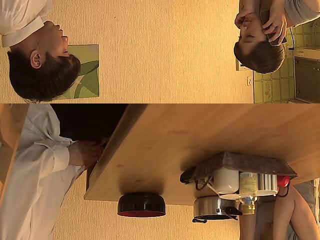 Lustful Asian senorita with the short hair rides the cock in kitchen