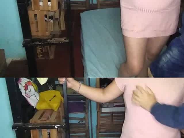 Playing with Her Ass and Running the Yellow Thread While Standing on the Mattress