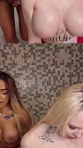 Two Guys and Two Wet Tattooed Sluts: Hard Group Sex in a Bubble Bath