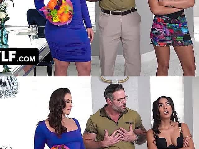 BAD MILFS - Jealous Stepdaughter Claire Ebony Shares Schlong With Mandy Waters For a MESSY Trio
