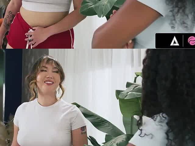 Tomie Tang gets an amazing massage and scissoring from ebony masseuse