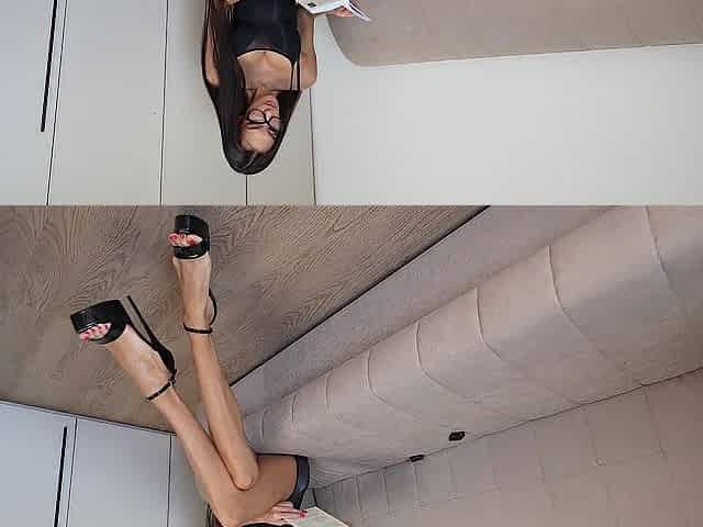 A lengthy-legged brunette hair, 188 cm, in 16 cm high heels, gets screwed in a nylon costume.