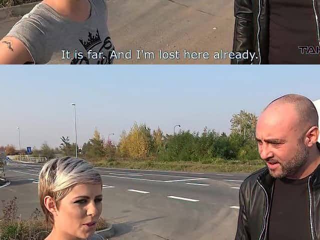 Short haired blond is in the mood to have sex with a stranger, in his car