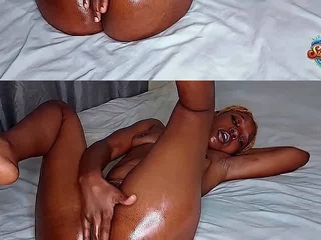 Lady with a giant booty having a rock hard climax with cunt juices from a fast vibrator bang