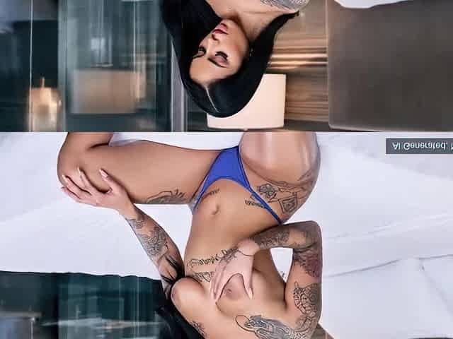 AI Gen Hot Tattooed Beauty Touches Herself alone in her daybed - charming tattoo hotty