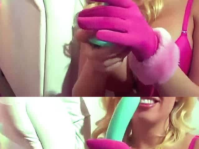 Solo Asian Blonde Plays with Toys in Pink Lingerie