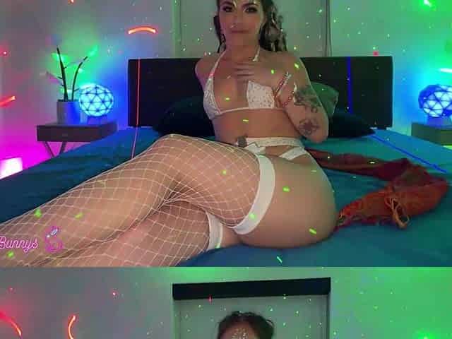 Petite Rhea In White Fishnets Takes Hussie Unfathomable Below Neon Lights!