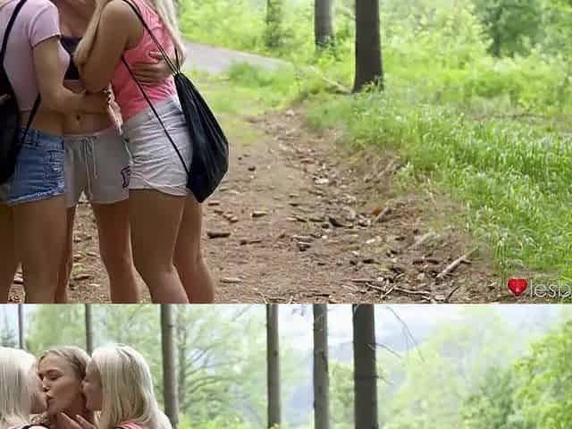 Moist cunt eating facesitting lesbo trio outdoors - Lesbea