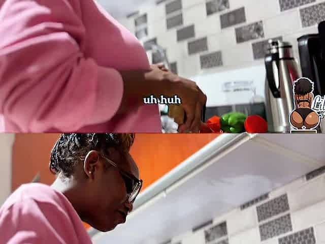 Large booty black amateur eats cum in salad