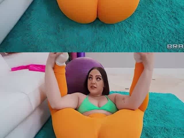 Brunette Gets Fucked Through The Hole In Her Yoga Pants With Booty Licious, Christian Clay And Lucy Lotus