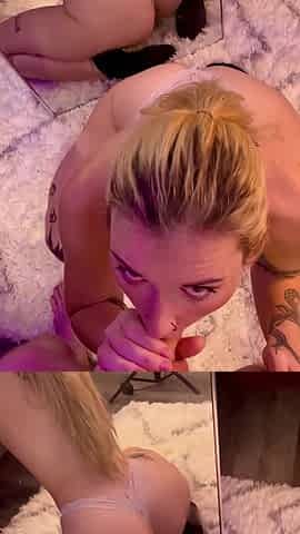 Throat Training with a Mirror for a Double Blowjob