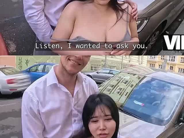 Gorgeous busty Japanese babe rides my cock for some money in front of her husband