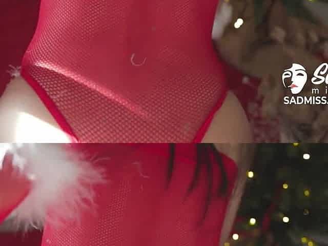 Slim Asian Teen Seduces Her Lover with Stockings & Toys Before a Hot Christmas Facial