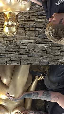 Full Body Gold Statue Bodypaint BJ Fuck & Facial